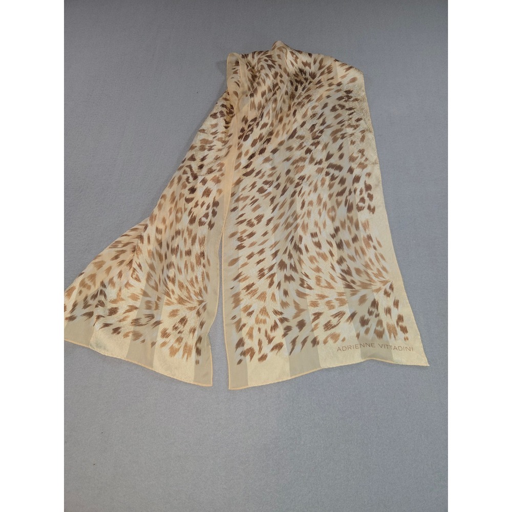 Set of Adrienne Vittadini Silk Scarf Women OS Tan Brown Animal Print Jacquard